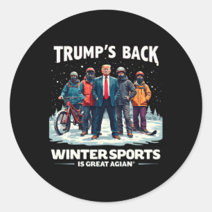 Trump Winter Sports Skiing Snowflake Retro Winter Classic Round Sticker