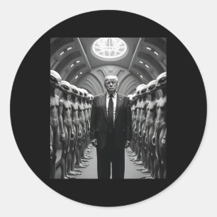 Trump With Aliens Conspiracy Theory Ufo Visitation Classic Round Sticker