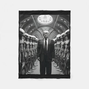 Trump With Aliens Conspiracy Theory Ufo Visitation Fleece Blanket