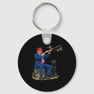 Trump With Dog Duck Waterfowl Hunting Camo Preside Key Ring