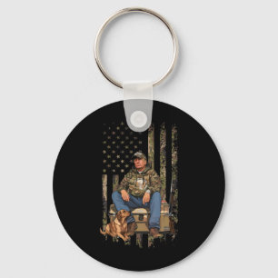 Trump With Dog Duck Waterfowl Hunting Camo Preside Key Ring