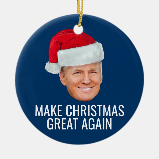 Trump with Santa Hat - Make Christmas Great Again Ceramic Ornament (Front)
