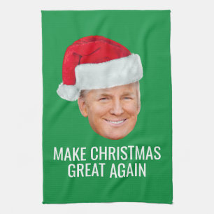 Trump with Santa Hat - Make Christmas Great Again Tea Towel