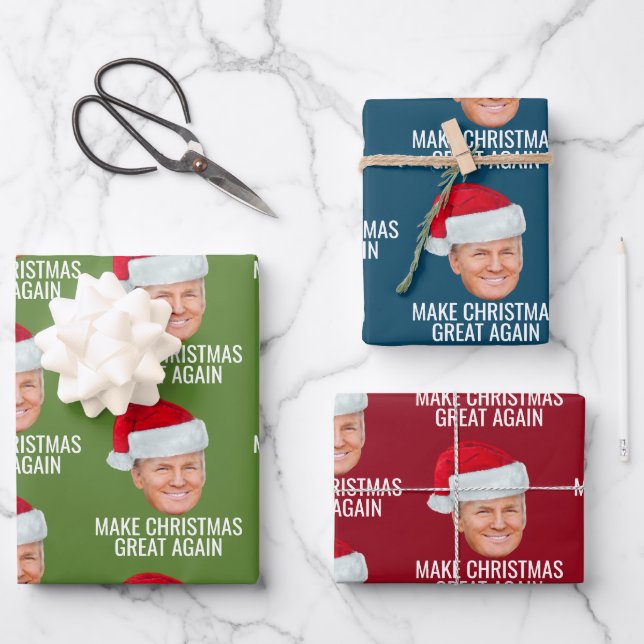 Trump with Santa Hat - Make Christmas Great Again Wrapping Paper Sheet (Front)