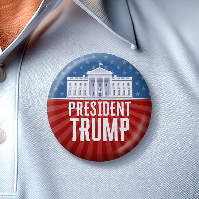Trump with White House Stars and Stripes 6 Cm Round Badge (Trump 2024 Button)