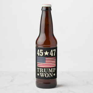 Trump Won 2024 45 47Th President Usa Flag Beer Bottle Label