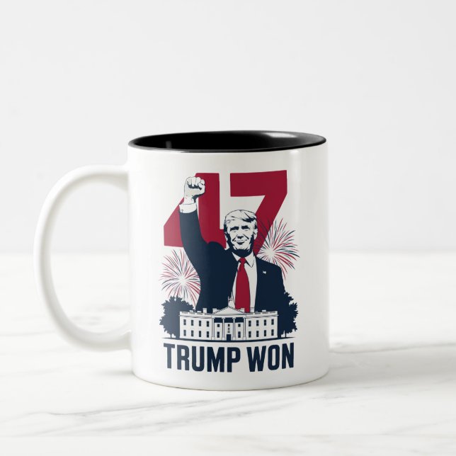 Trump Won Again 2024 Election President 47 th  Two-Tone Coffee Mug (Left)