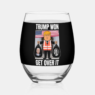 Trump Won Get Over It Maga Won Election 2024 Stemless Wine Glass