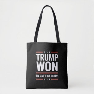 Trump Won MAGA Trump Winner 2024 Fix America Again Tote Bag
