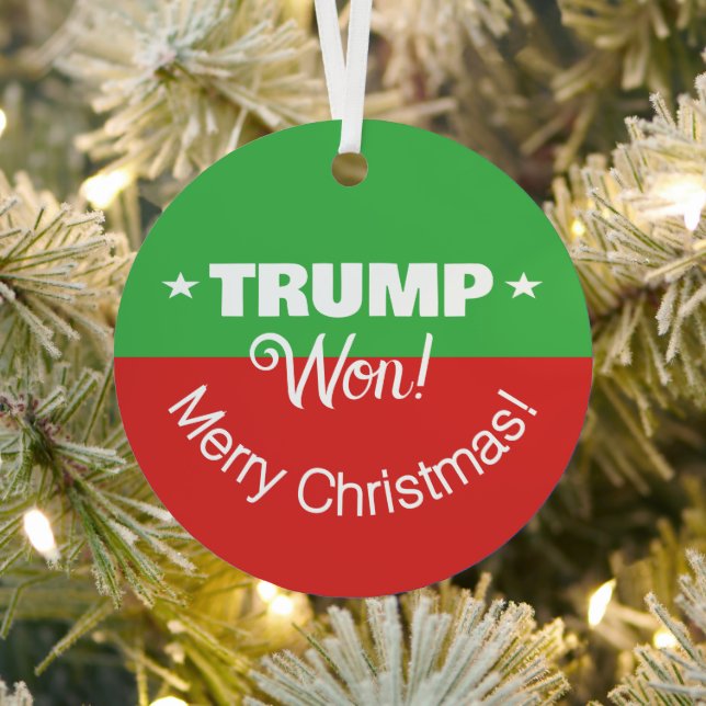 TRUMP Won! Merry Christmas Metal Tree Decoration (Insitu)