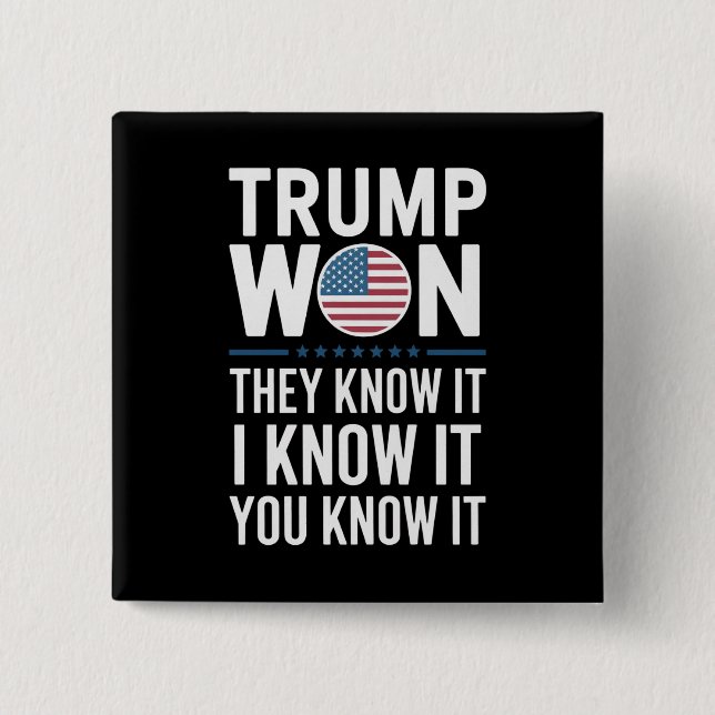 Trump Won They Know It 2024 47th President Winning 15 Cm Square Badge (Front)
