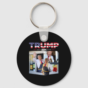 Trump Works The Drive-thru Fast Food Worker French Key Ring