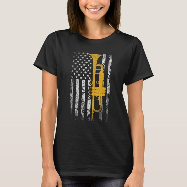 Trumpet American USA Flag Music Player Trumpet Pla T-Shirt (Front)