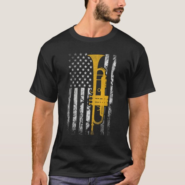 Trumpet American USA Flag Music Player Trumpet Pla T-Shirt (Front)