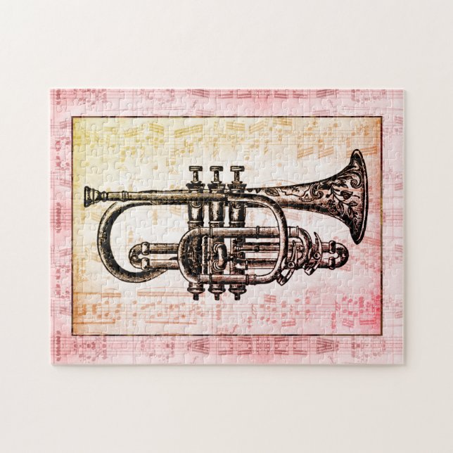 Trumpet And Music Notes Jigsaw Puzzle (Horizontal)