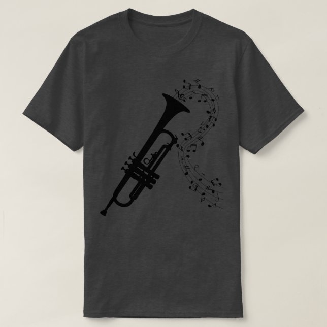Trumpet And Music Notes  T-Shirt (Design Front)