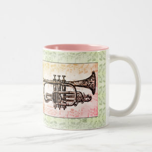 Trumpet And Music Notes Two-Tone Coffee Mug