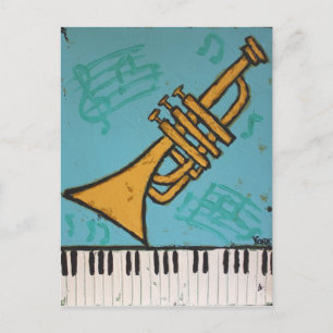 trumpet and musical postcard piano