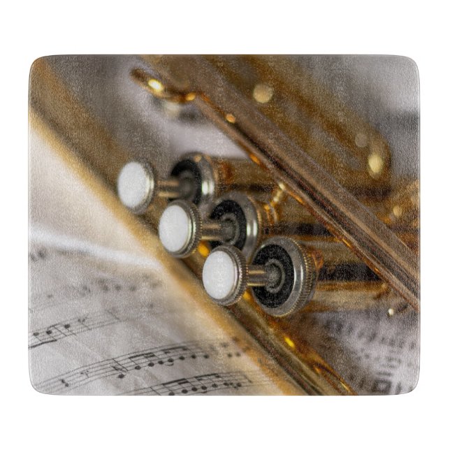 Trumpet and Sheet Music Brass Instrument Cutting Board (Front)
