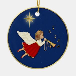 Trumpet Angel and Christmas Star Ceramic Tree Decoration