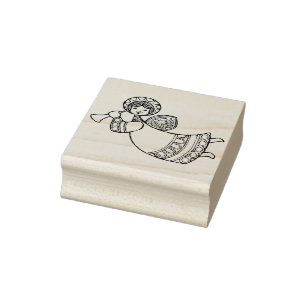trumpet angel art stamp