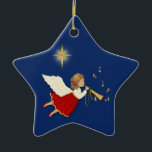 Trumpet Angel Ceramic Tree Decoration<br><div class="desc">Night sky with stars shining in background. Angel with golden trumpet and music notes</div>