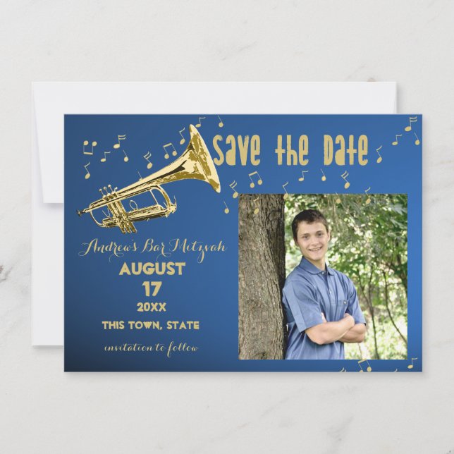 Trumpet Bar Mitzvah Save the Date (Front)