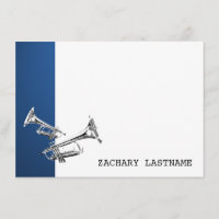 Trumpet Blue Silver Thank You Flat Card