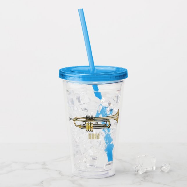 Trumpet cartoon illustration  acrylic tumbler (Front Ice)