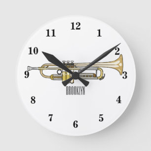 Trumpet cartoon illustration round clock