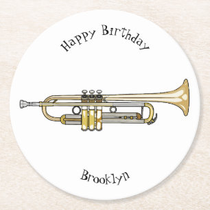 Trumpet cartoon illustration round paper coaster