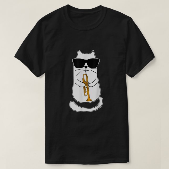 Trumpet Cat Funny Trumpet Player  T-Shirt (Design Front)