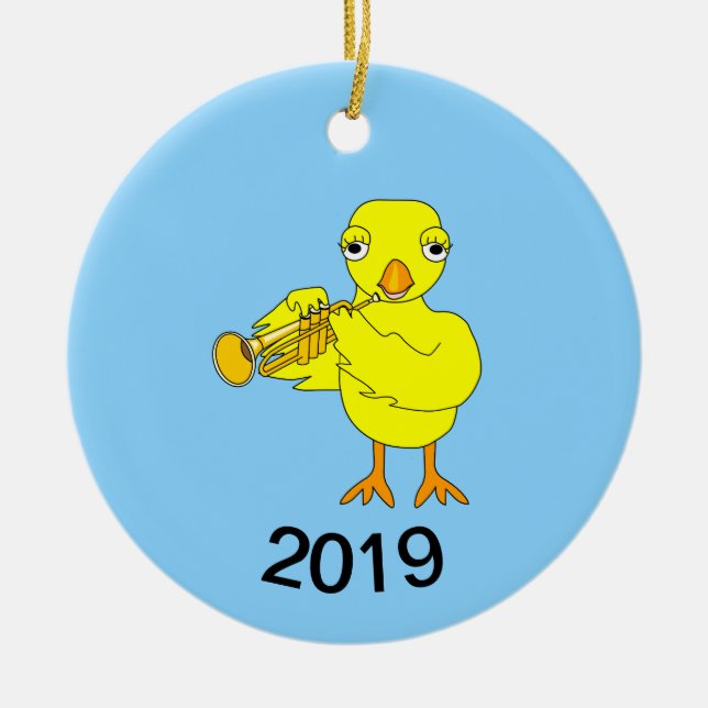 Trumpet Chick Ceramic Ornament (Front)