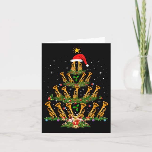 Trumpet Christmas Tree Lights Music Lover Musical  Card (Front)