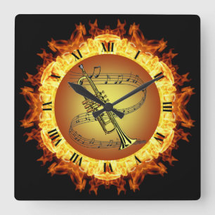 Trumpet ~ Fire Creation #3 ~ Out Of The Crucible ~ Square Wall Clock