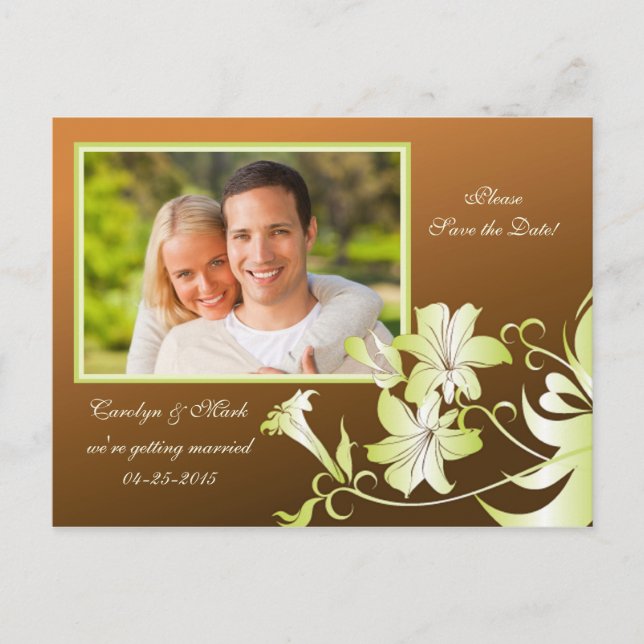Trumpet Flower Photo Save the Date Postcard (Front)