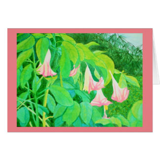 Trumpet flowers and cypress trees watercolor