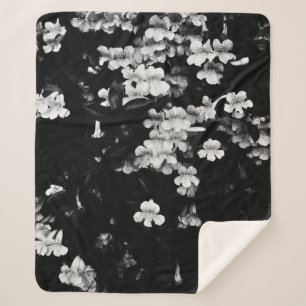 Trumpet Flowers (Black & White) Sherpa Blanket
