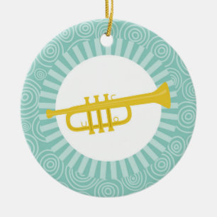 Trumpet Fun Turquoise Swirl Music Ceramic Ornament