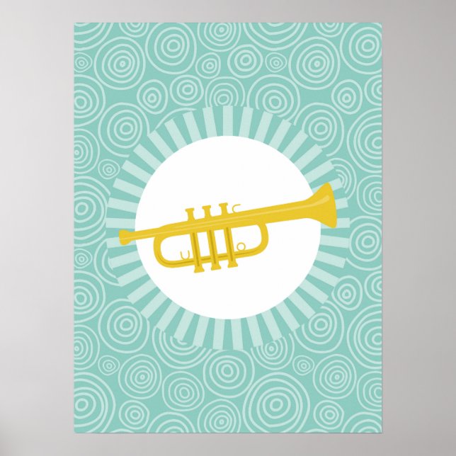 Trumpet Fun Turquoise Swirl Music Poster (Front)