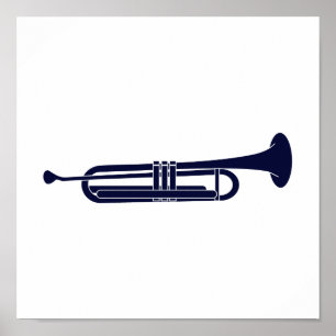 Trumpet Horizontal Solid Blue Musician Graphic Poster