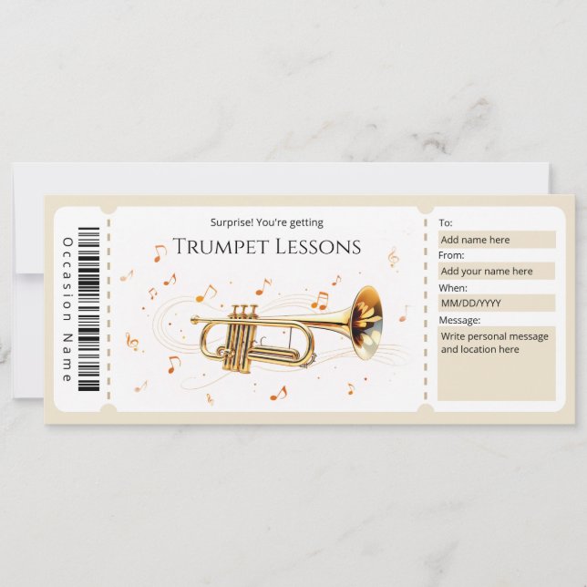  Trumpet Lessons Gift Certificate Invitation (Front)
