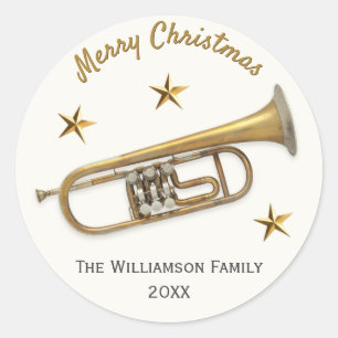 Trumpet Merry Christmas Music Personalised Classic Round Sticker