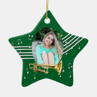 Trumpet Music Green Star Ceramic Ornament