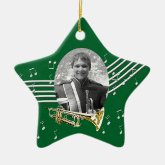 Trumpet Music Green Star Ceramic Ornament