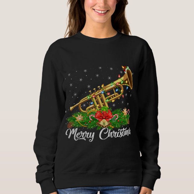 Trumpet Music Lover Matching Santa Hat Trumpet Chr Sweatshirt (Front)