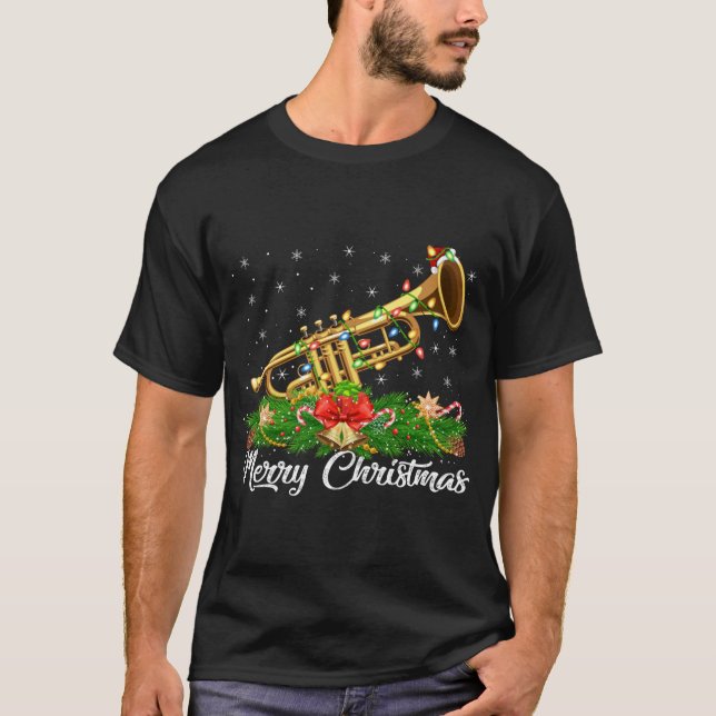 Trumpet Music Lover Matching Santa Hat Trumpet Chr T-Shirt (Front)