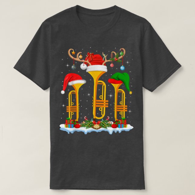 Trumpet Music Lover Xmas Lighting Santa Trumpet Ch T-Shirt (Design Front)
