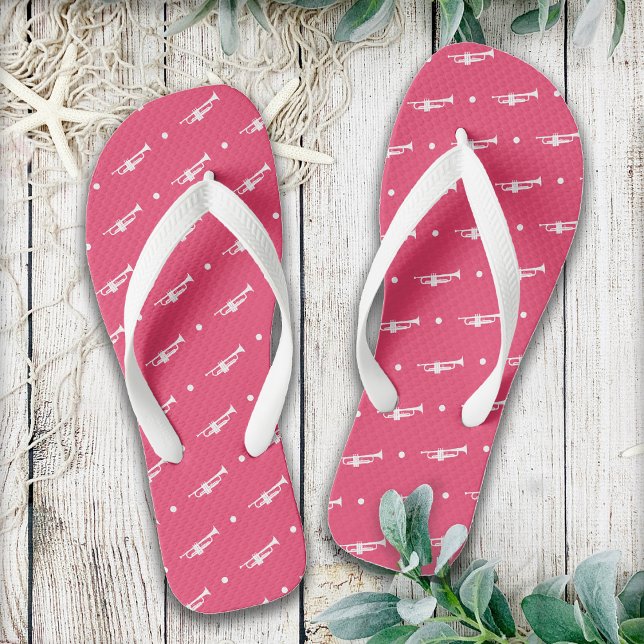 Trumpet Music & Marching Band Musician Gift Pink  Thongs (Pink trumpet flip flops by Horn and Castle)