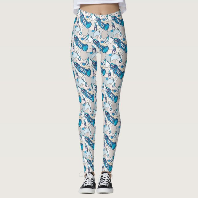 Trumpet Music Note Fragments Leggings (Front)